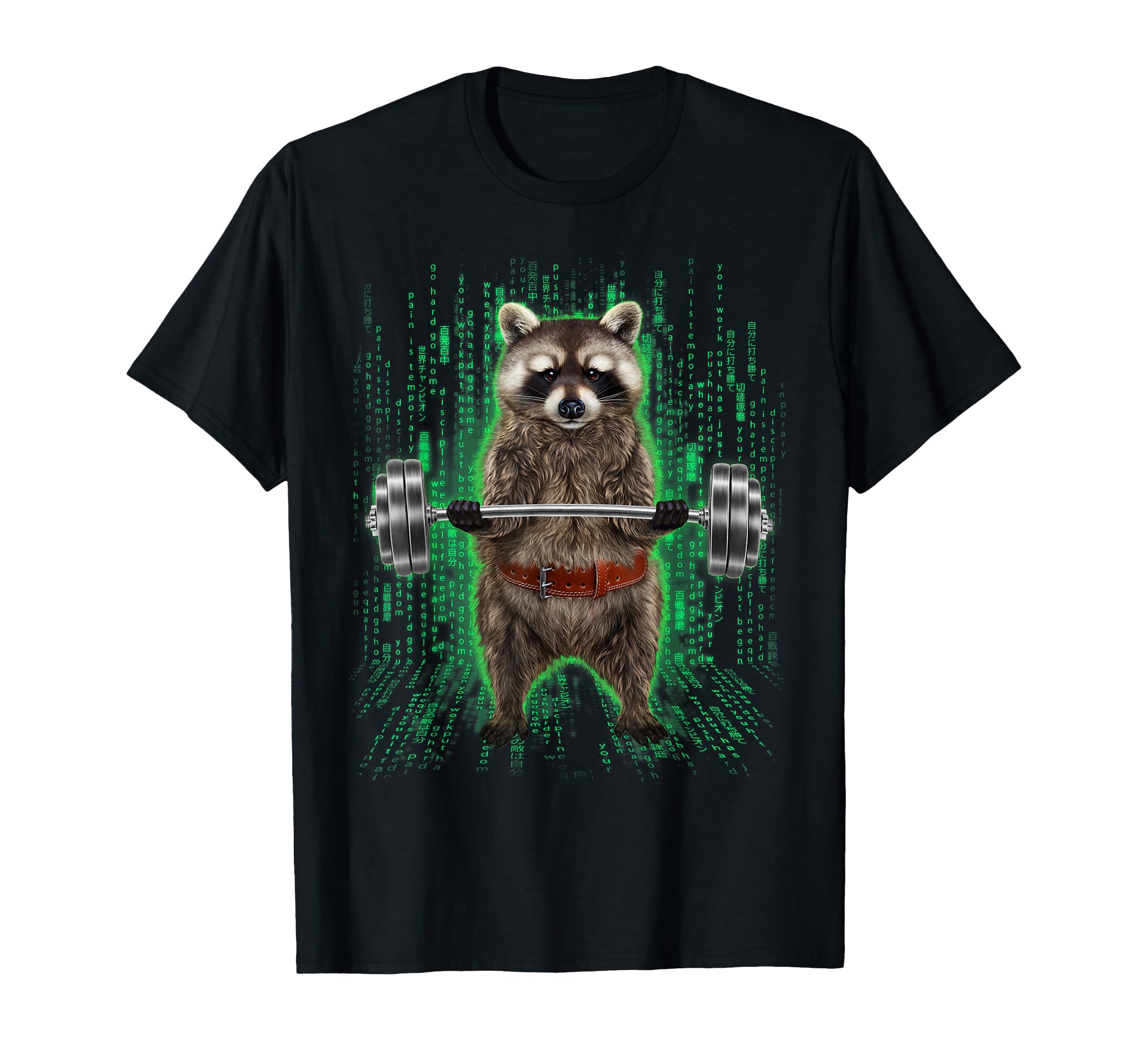 

Weightlifting, Muscle Training, Barbell, Digital Raccoon T-Shirt