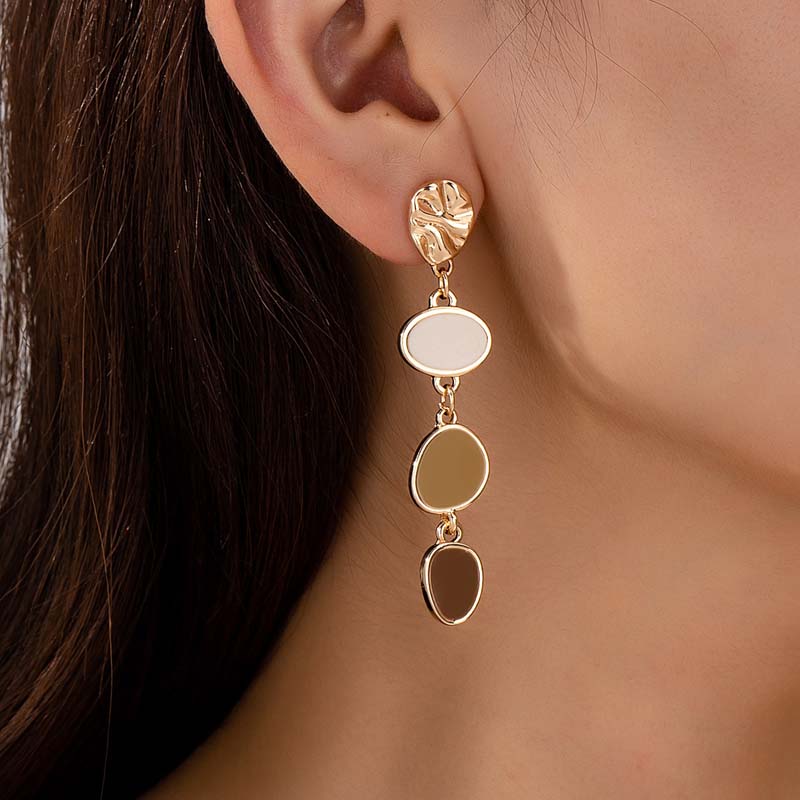 Vintage Colorful Drip Oil Contrasting Round Drop Earrings For Women Exaggerated Metal Long Irregular Geometric Earrings Jewelry