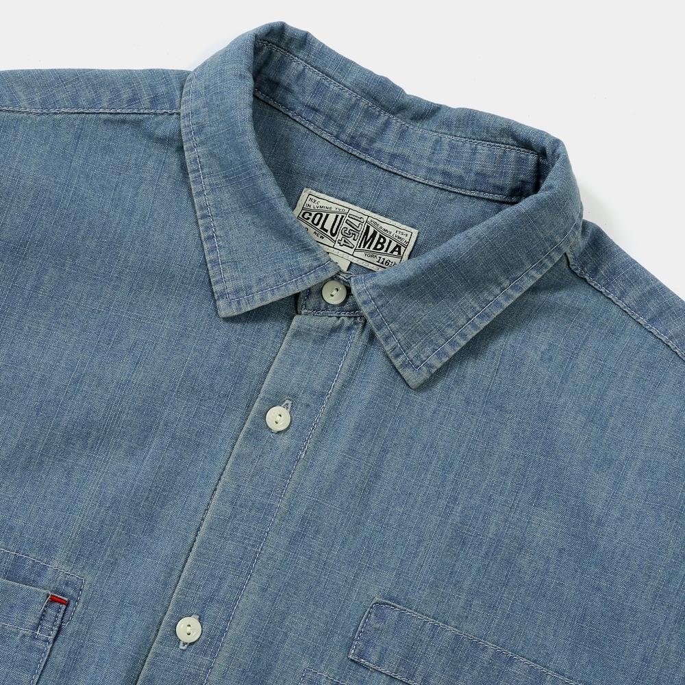 COLUMBIA UNIVERSITY Sl-Label Big Pocket Denim S/S Shirts Light Denim