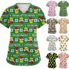Women's V Neck Short Sleeve Work Shirt with Pockets and Side Slits Christmas Print