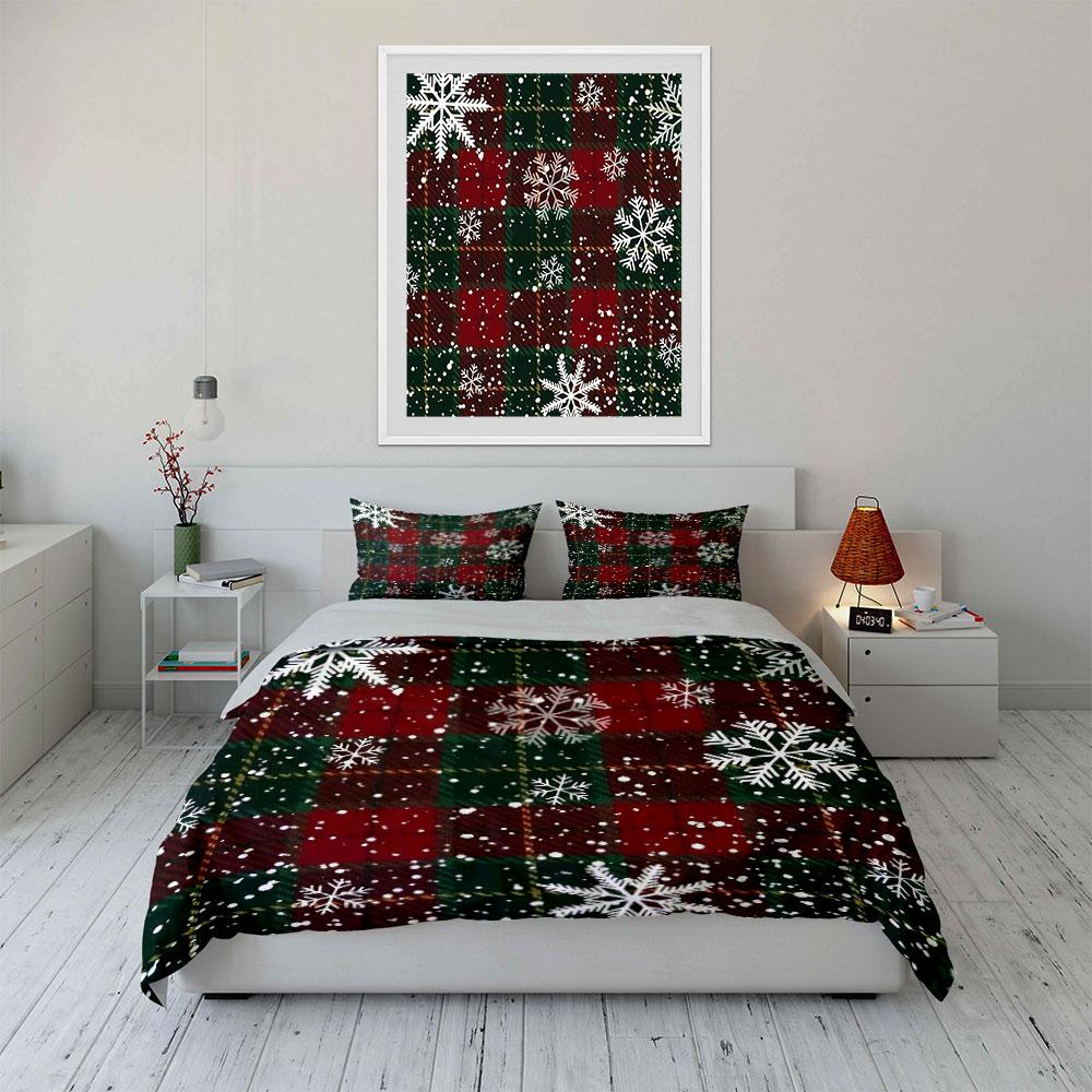 Plaid Snowflake Christmas Design Bedding Duvet Cover Set Duvet Cover Pillowcases (1*Duvet Cover 2*Pillowcases, Without Duvet Insert)