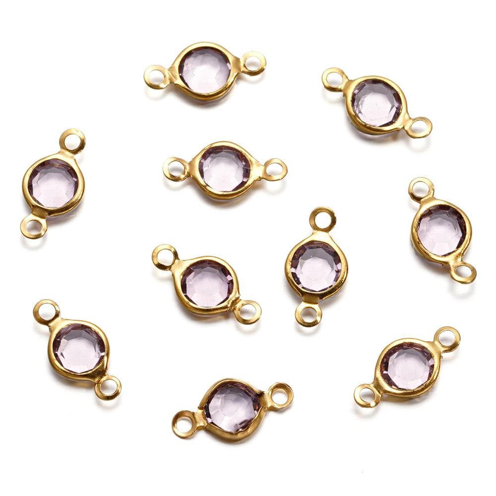 10pcs/lot Stainless Steel Crystal Round Double Ring Pendants for DIY Bracelet Necklace Beads Jewelry Making Accessories