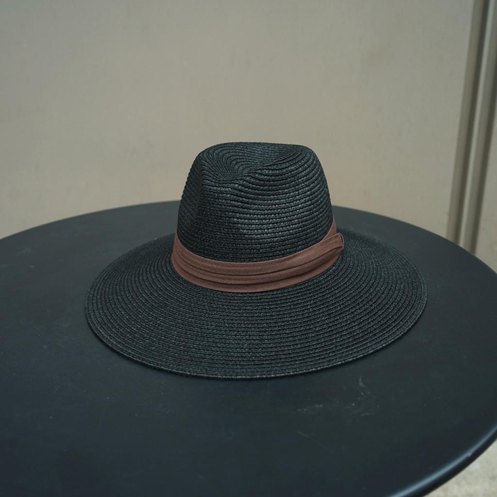 French Summer Women'S Black White Panama Vacation Big Straw Hat Shading Sun Protection Tourism Beach Sun Jazz Hat