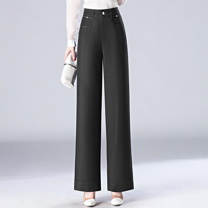 Women's High-Waist Slim-Fit Wide-Leg Imitation Denim Trousers - Spring/Summer 2025 Collection