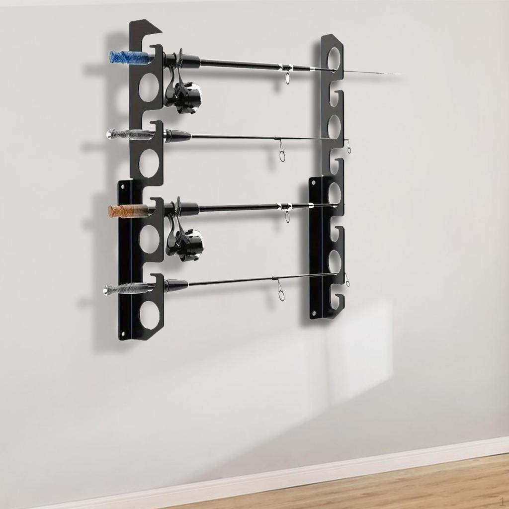Fishing Rod Holders Racks Iron Easy To Install Wall Mounted Storage Organizer Display