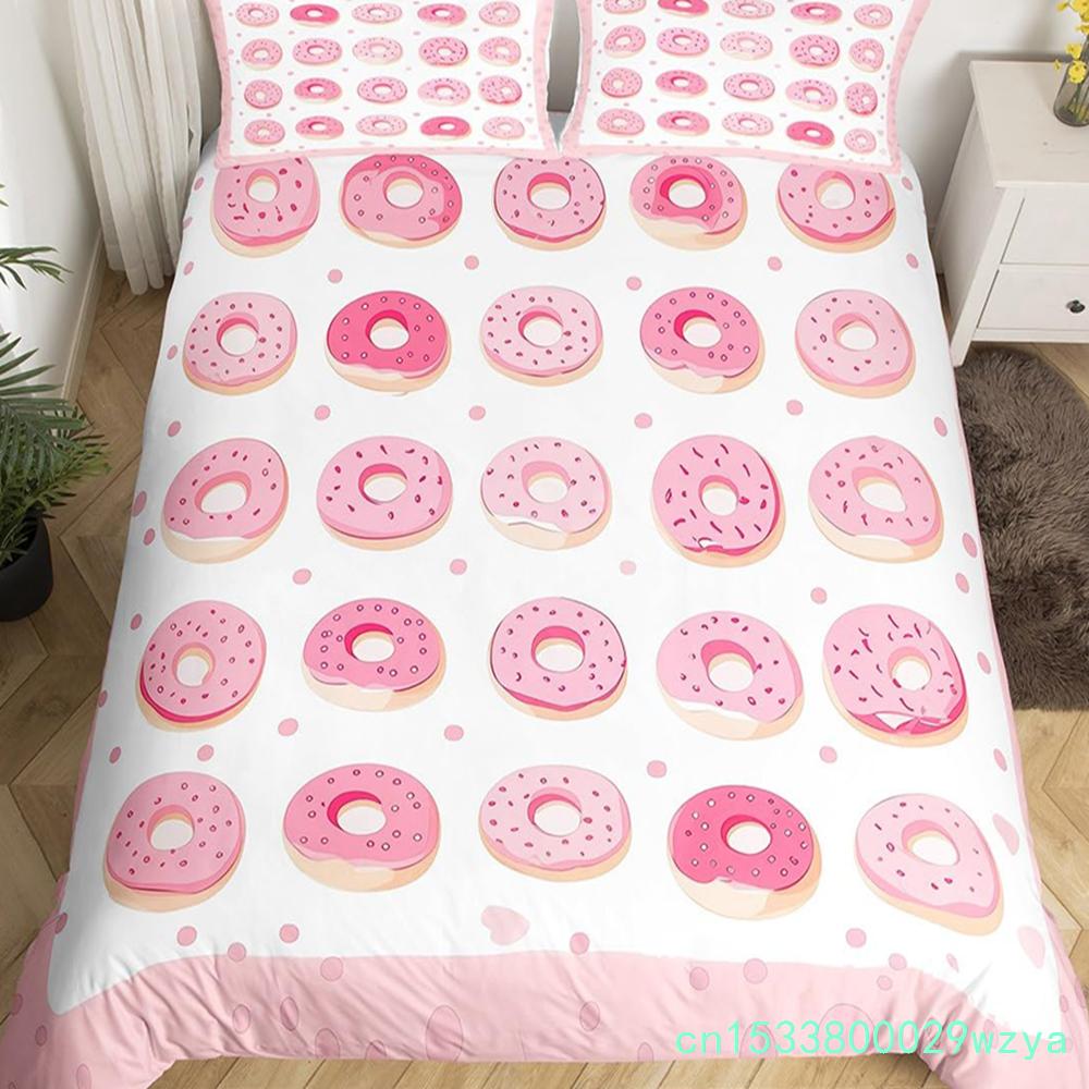 Donuts Bedding Duvet Cover Chocolate Doughnut Bedding Set Black White Comforter Cover Microfiber Whimsical Dessert Quilt Cover