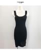 Korean Dongdaemun Slimming Ribbed Spaghetti Strap Knit Bodycon Dress