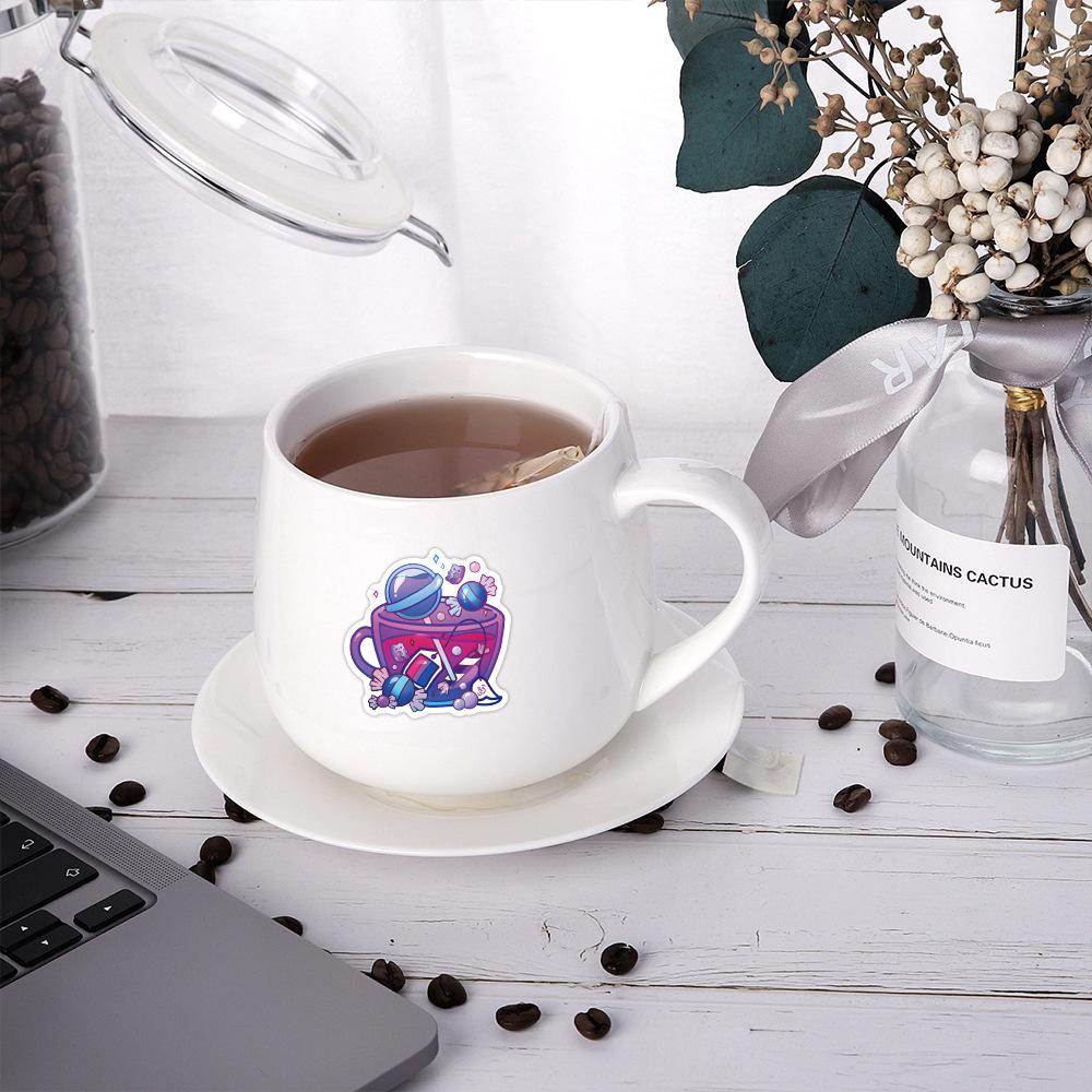 50 New Colorful Tea Cup Graffiti Stickers Personalized Sports DIY Skateboard Suitcase Waterproof Stickers