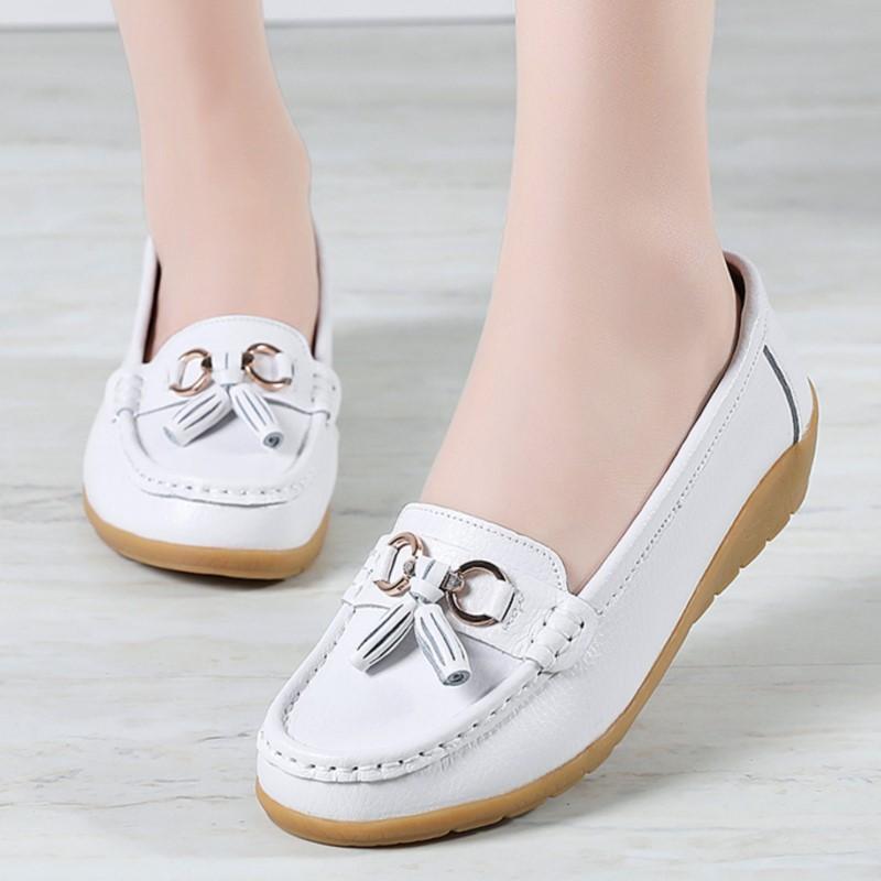 Women Flats Fashion Wedge Genuine Leather Ballerina Shoes Women Slip On Nurse Shoes Moccasins Breathable Shoes Female Plus Size