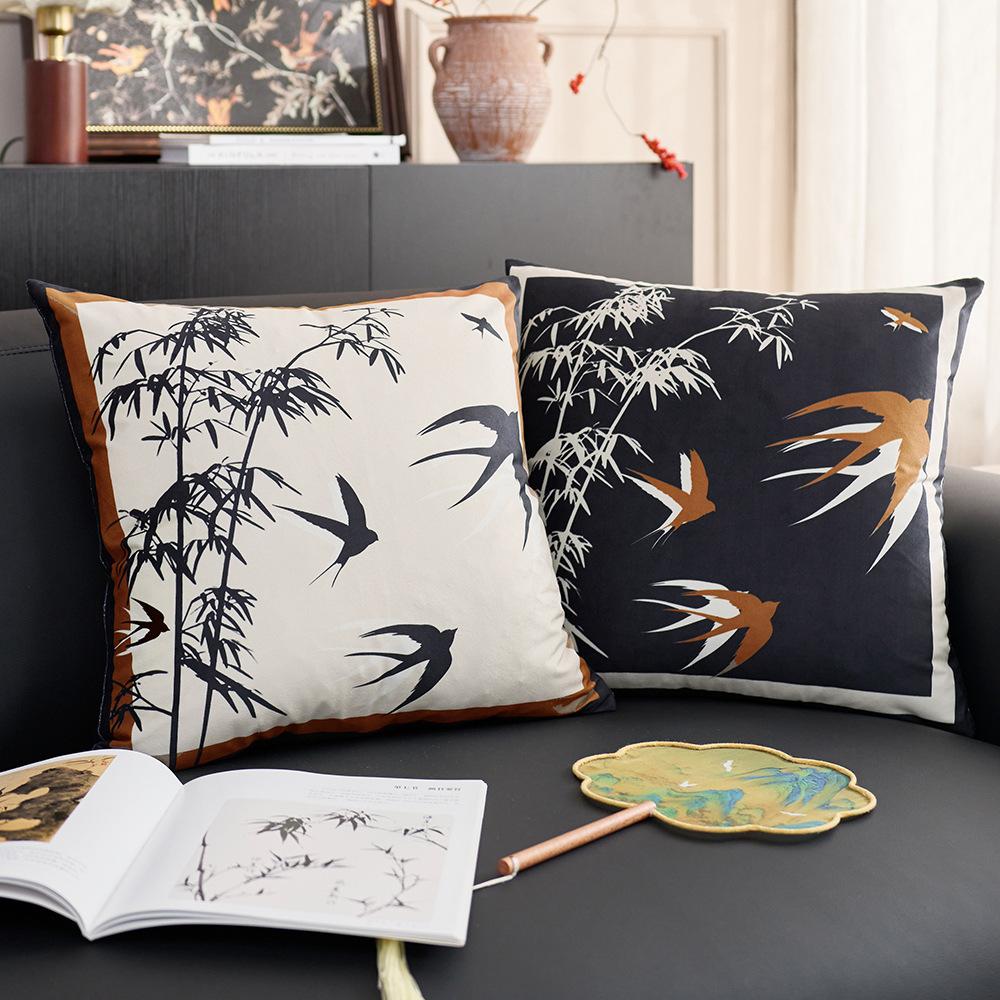 Sofa living room throw pillow retro Chinese light luxury high-end sofa pillow back waist pillow bay window decorative ornament