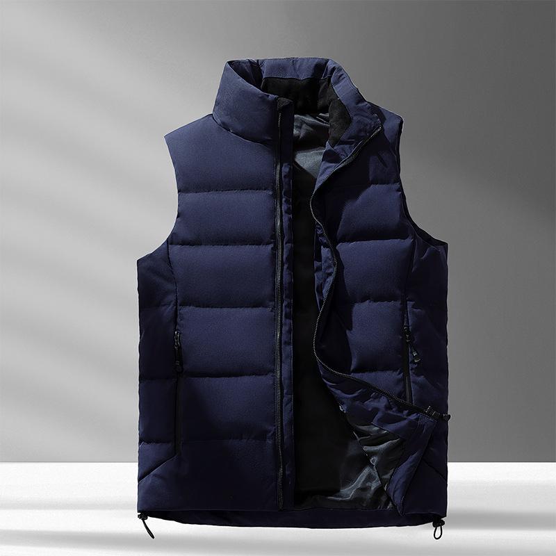 

Men s 2025 Stand Collar Down Vest - Warm, Sleeveless, Thickened Outerwear for Autumn/Winter L синій
