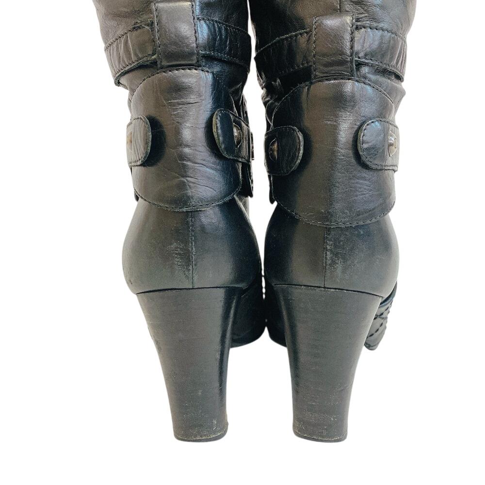 Chanel Botas de cano alto G25325 COCO Marca Bicolore botas de couro couro preto Usado
