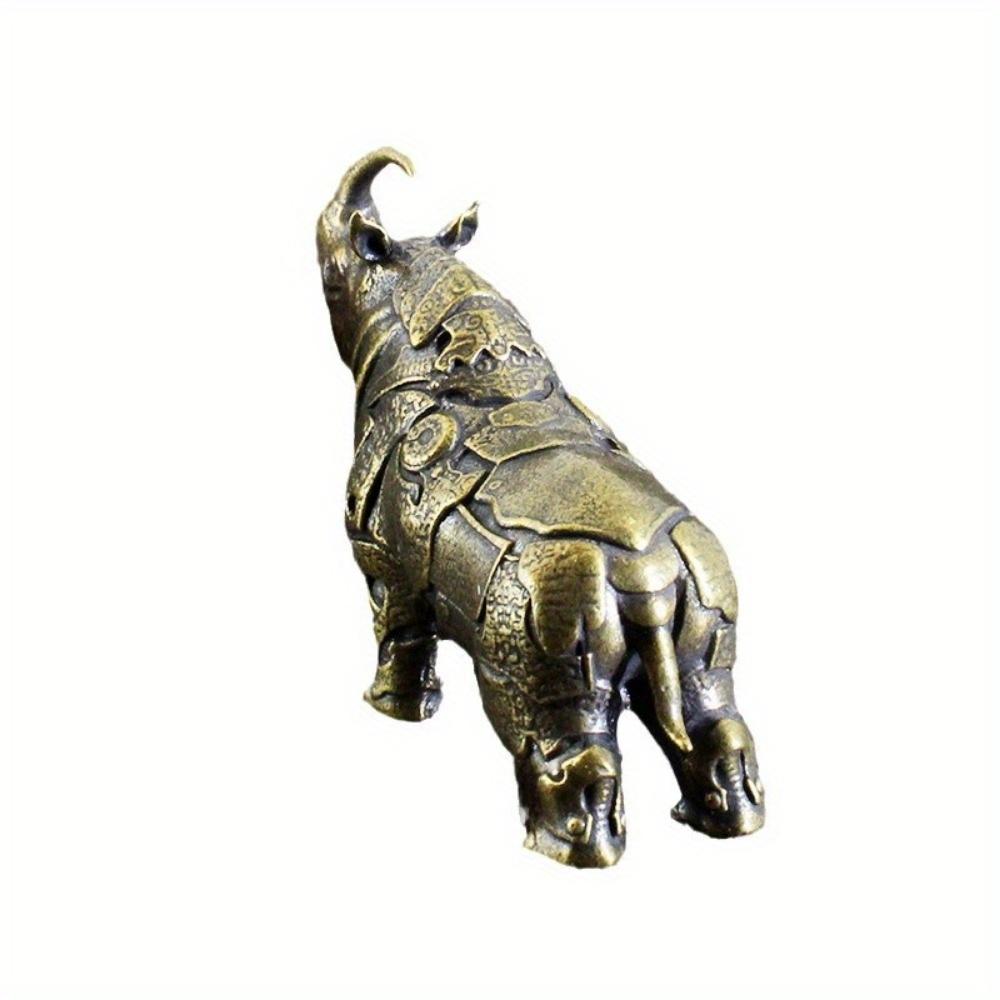 1pc Brass Do Old Solid Rhinoceros Sculpture Desktop Study Car Office Animal Decoration Creative Small Ornaments Car Decoration