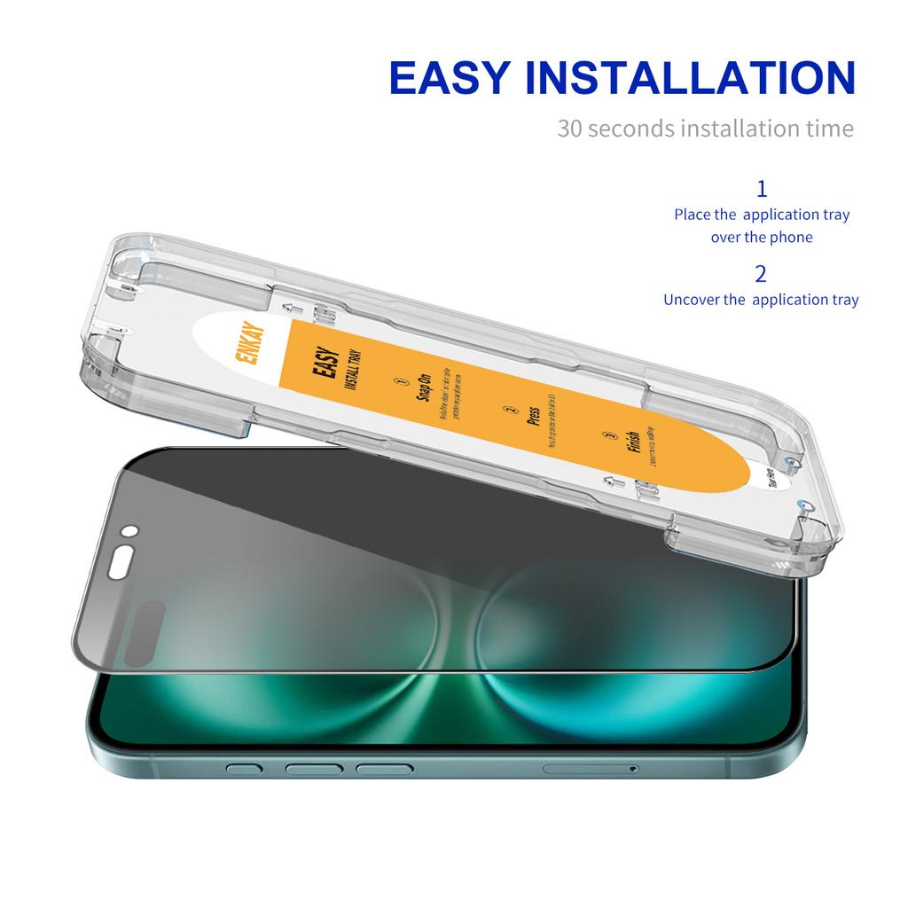For iPhone 16 Anti-Spy Film ENKAY HAT PRINCE Silk Printing Tempered Glass Screen Protector with Installation Tool