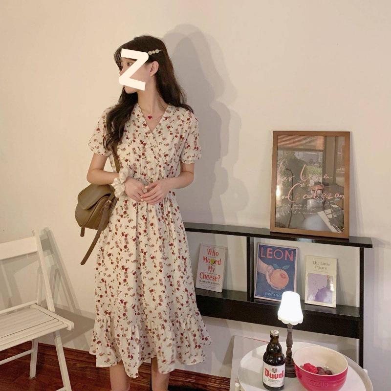 

Летнее платье в цветочек большого размера - Французский стиль, Приталенное, Средне-длинное, Супер фея S for 80-95 lbs