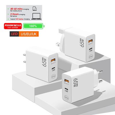65W GaN Charger, PD Fast Charging QC3.0, Universal for Phones & Laptops