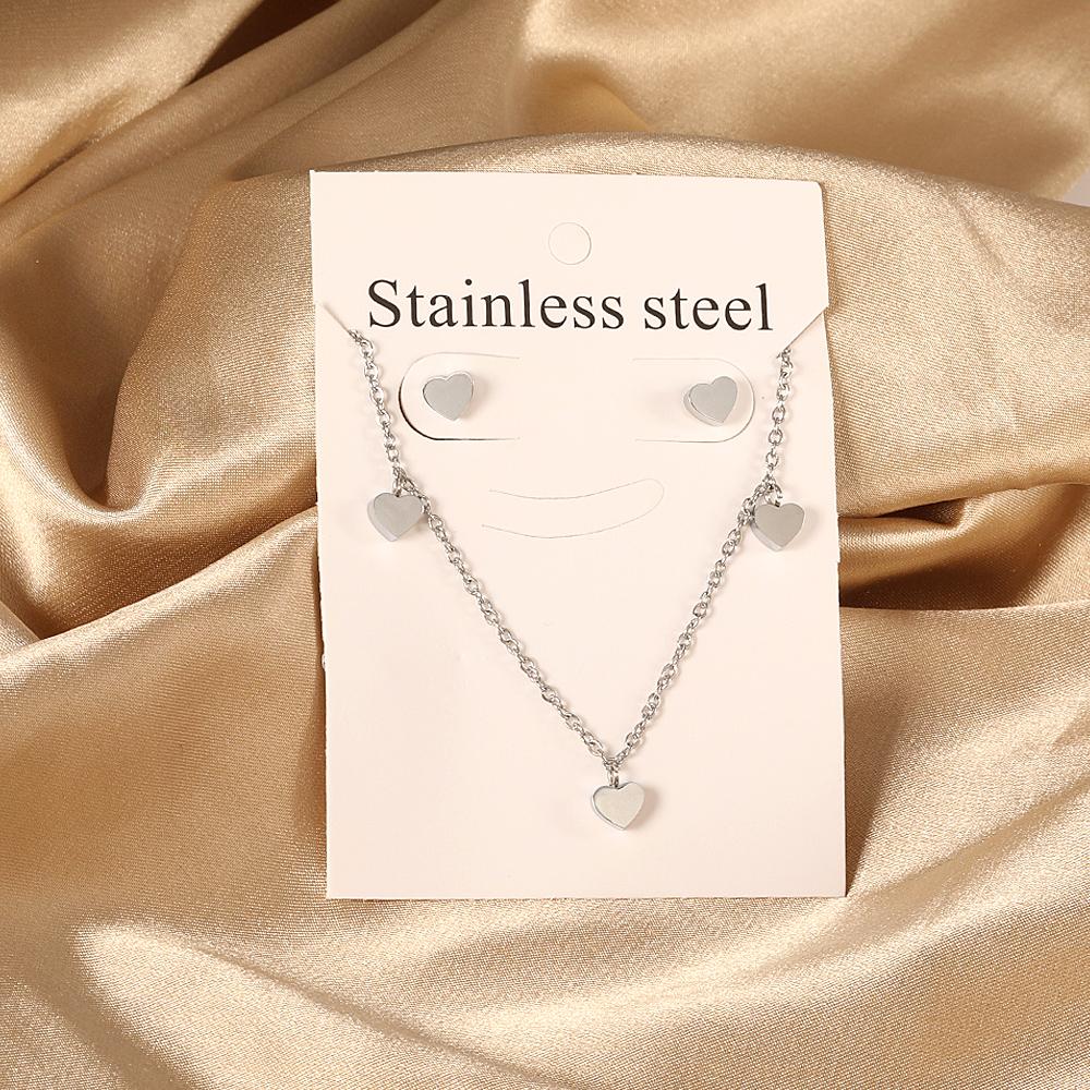 Trendy Love Heart Necklaces Zircon Sets For Women Stainless Steel copper Plated 2 Pieces Pendant Necklaces And Earrings Sets