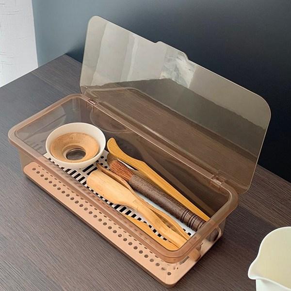 Cutlery storage box kitchen cutlery container draining spoon container cutlery organizer, 2 containers, transparent gray, Korean popular tableware