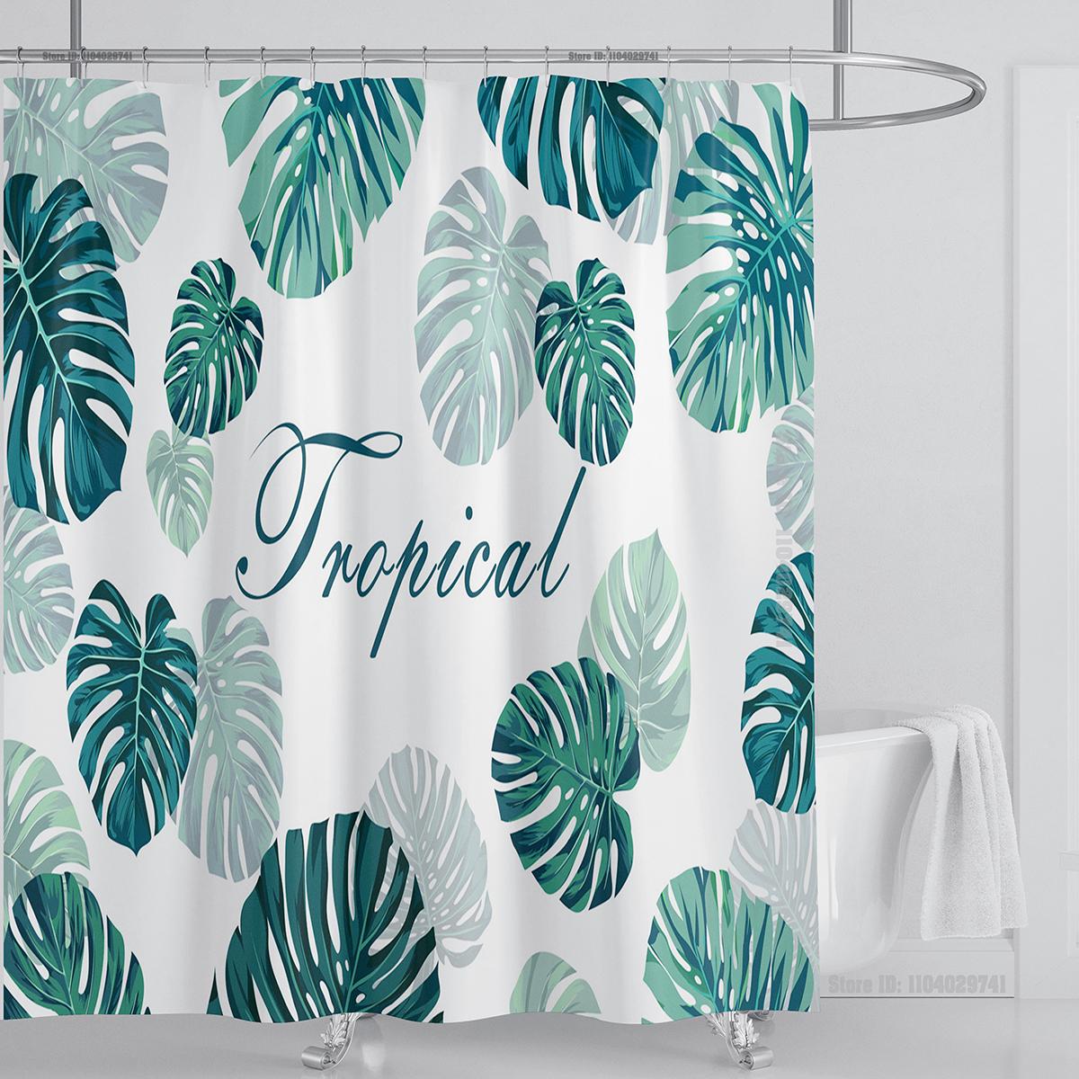 

Растения Графическая Шторка для душа Водонепроницаемая Шторка для душа Полиэстеровая ткань 3D-печать Занавески для ванной Комнатный декор с крючками W90xH180cm