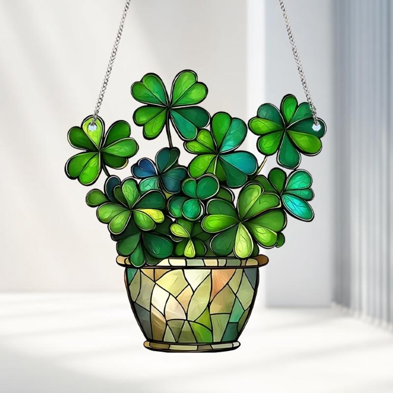 Stained Acrylic Window Hangings,Four Leaf Clovers Suncatchers for Window Hanging Housewarmings Gift Fake Plant Decors