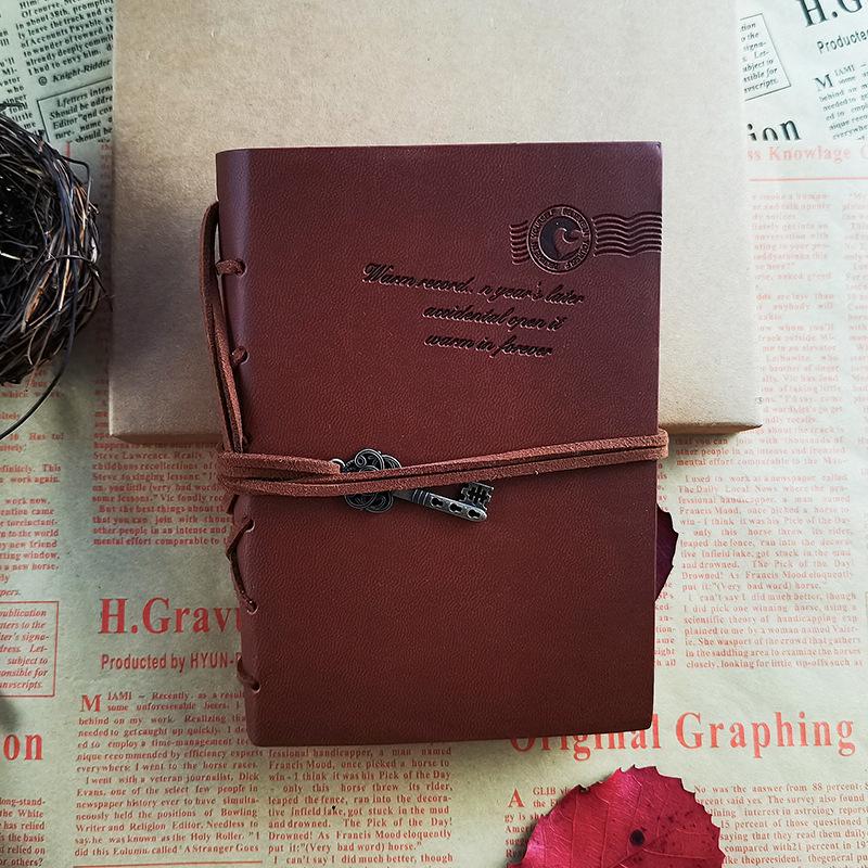Retro Faux Leather Notebook with Key Binding and Embossed Logo