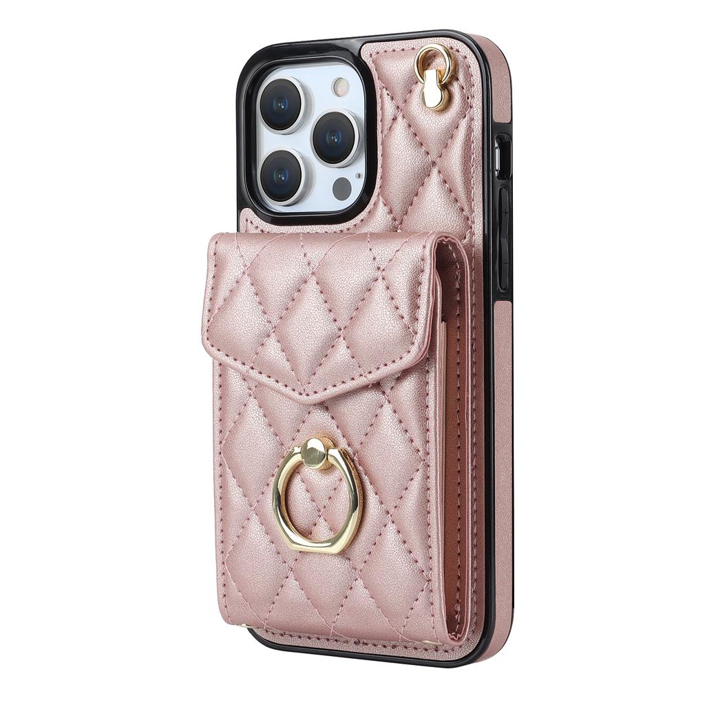 Dla iPhone 15 Pro Max Etui Blokujące RFID Wstrząsoodporne Wiele Przegródek na Karty Ring Podpórka Skórzane PU+TPU Pokrowiec na Telefon