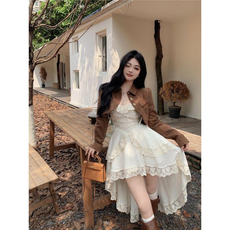 Kumikumi Brown Early Spring Lace Edge Fashion Suit