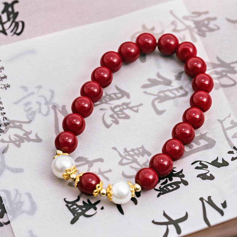 Retro Zinnoberrot Perlenohrringe Dreiteiliges Set, Ethnischer Stil Leichter Luxus Handgefertigte Perlenkette Armband Damen
