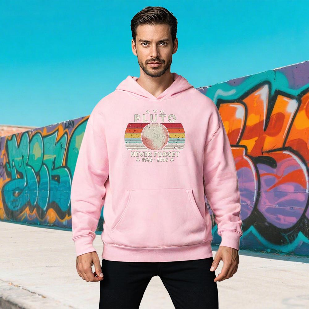 Autumn Never Forget Pluto Retro Style Funny Space Science Hoody Graphic Streetwear Long Sleeve Casual Pullover Winter Sweatshirt