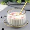 Gold Rim Pumpkin Glass Cup with Borosilicate Handle & Spoon - High-Temperature Resistant Breakfast or Milk Cup