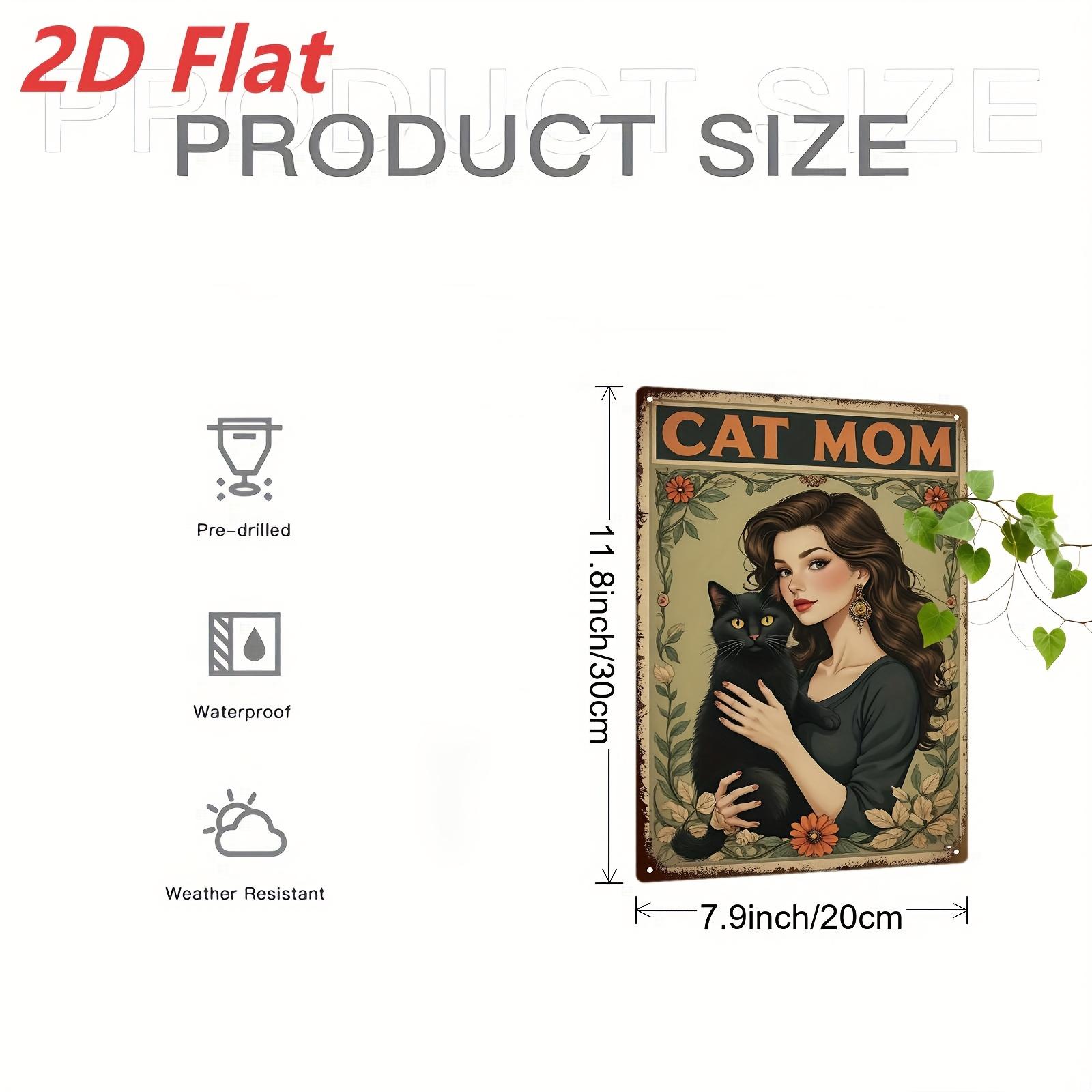 Vintage Style Iron Tin Sign Cat Mom Floral Art Wall Decor Metal Plaque Home Decoration Mothers Day Perfect Gift 20x30cm(7.8x11.8inch)