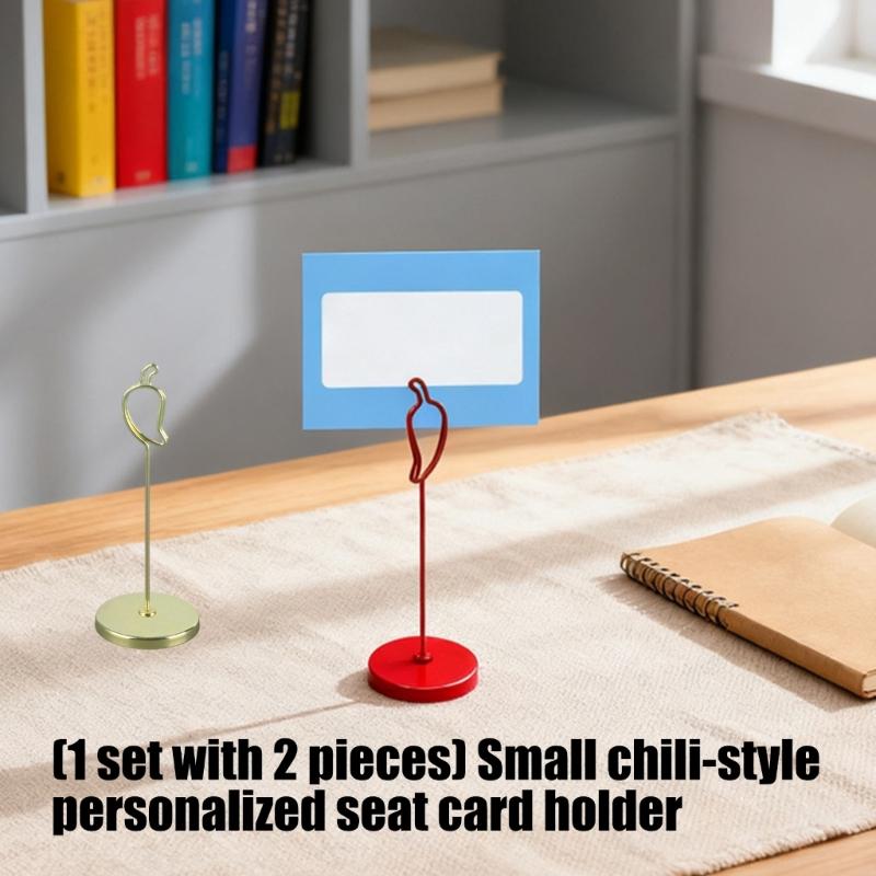 2Pcs Pepper Shape Metal Note Memo Holder Place Card Holder Photo Display Stand For Table Decoration Festival Celebration