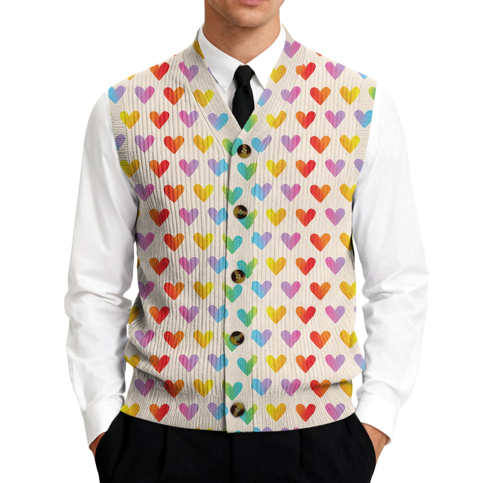 

Men’s Formal Vest with Floral and Heart Pattern Sleeveless Tailored Fit Button Down Waistcoat for Business or Events M бежевый