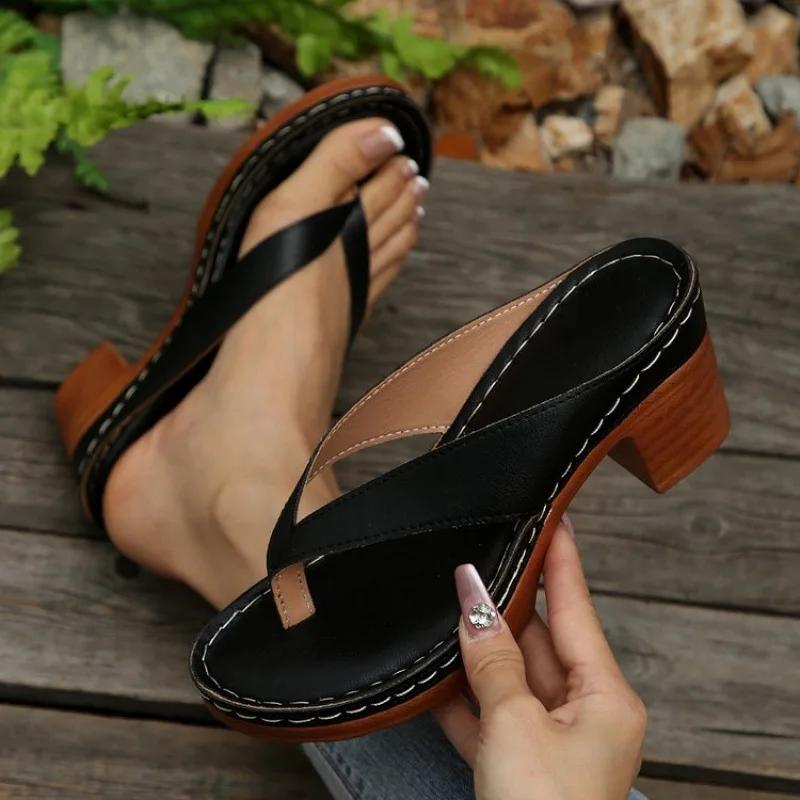 Women'S Stylish Summer Slide Sandals - Casual Open-Toe Design with Flip Flops Black Cover Upper & Inner Slip-On Platform Shoes