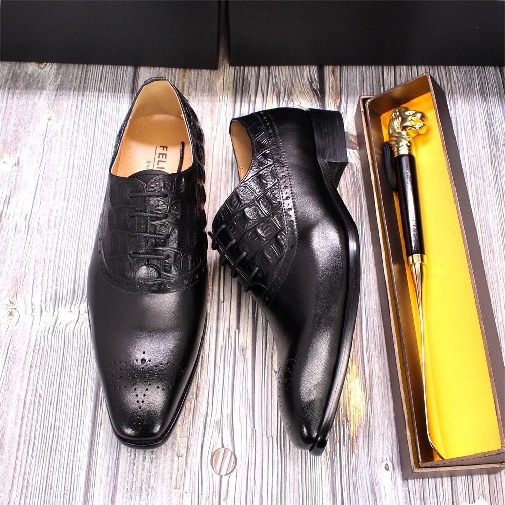 Summer Low-Top Cowhide Single Shoes Formal Men'S Shoes Lace-Up Gentleman'S Business Casual Oxford Shoes