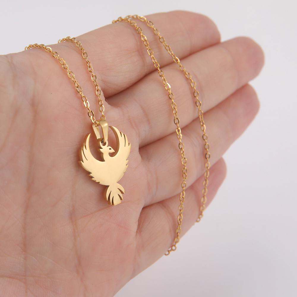 Dawapara Phoenix Guardian Animal Necklace Mythology Bird Pendant Protection Strength Symbol Stainless Steel Women Necklace