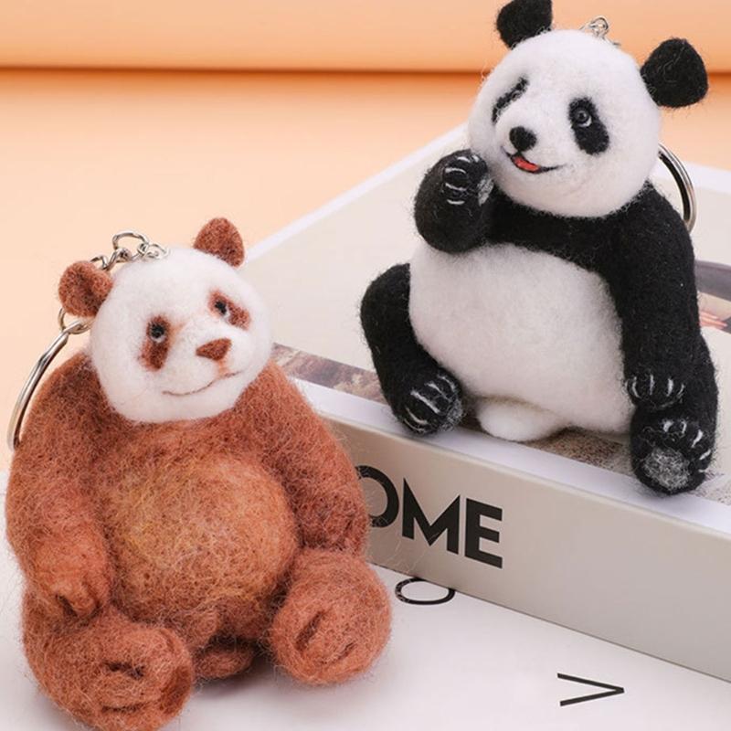 Little Panda Needle Wool Felting Tool with Needle Instruction Wool Roving Wood Handle and Finger Cots for Beginner