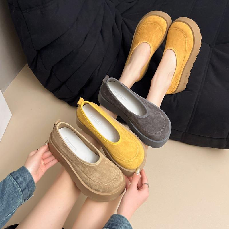 Women's Shoes Early Spring New Retro Leather Shallow Mouth Thick Sole One Pedal Lazy Casual Single Shoe Show