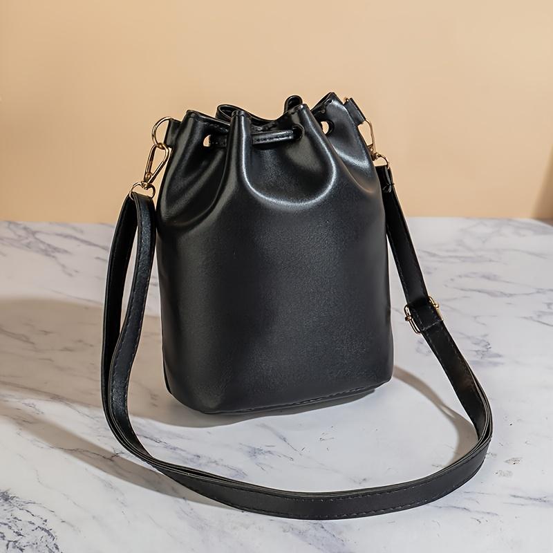 Women's Adjustable Crossbody Bucket Bag Black Drawstring Closure Minimalist Casual Shoulder Bag Versatile Fashion Purse Crossbody Bag