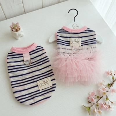 Striped Knit Dog Tulle Dress D-Ring Harness Summer Pet Outfit New Puppy Clothing  Photoshoot Use