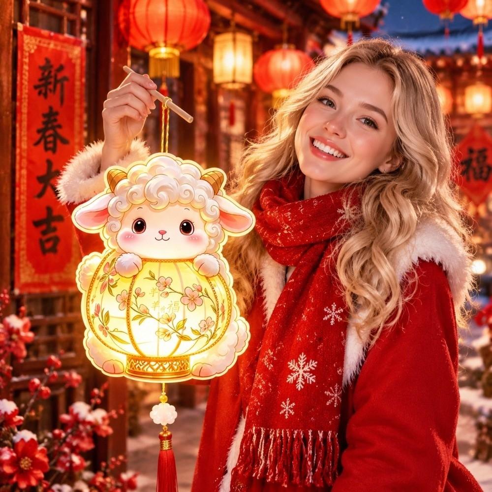 Ancient Chinese Style DIY Handheld Sheep Lantern Cartoon Portable Sheep Glowing Lantern  Kids Craft