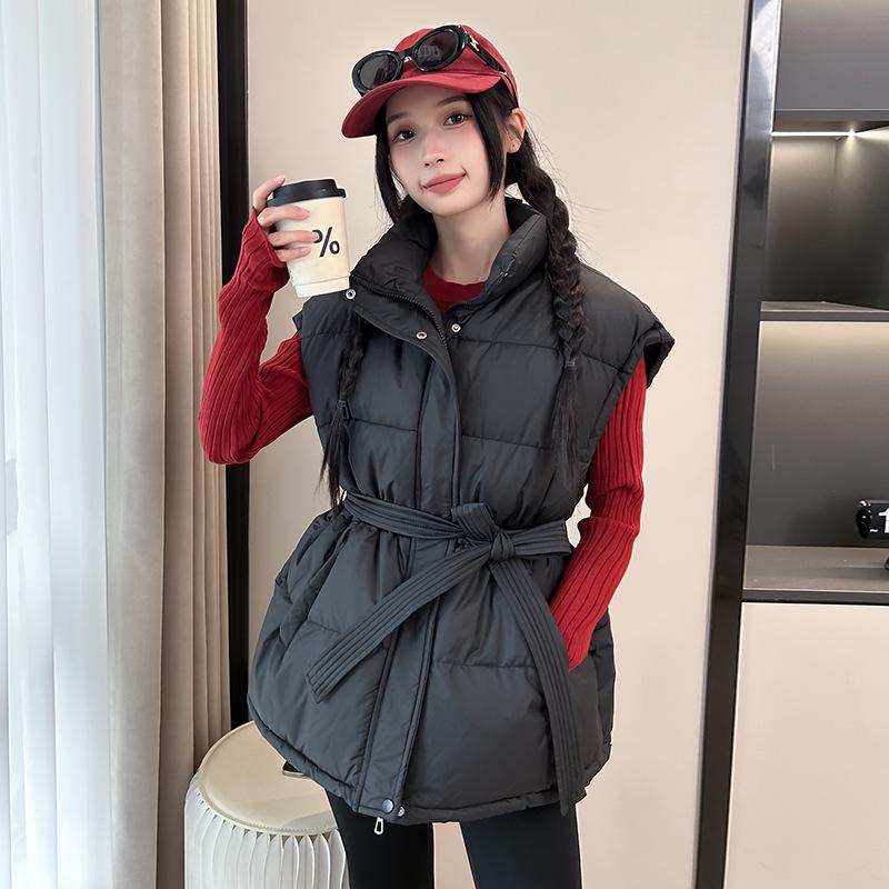 Women's Korean Style Thickened Stand Collar Sleeveless Vest - Autumn/Winter Waist-Cinching Loose Fit.