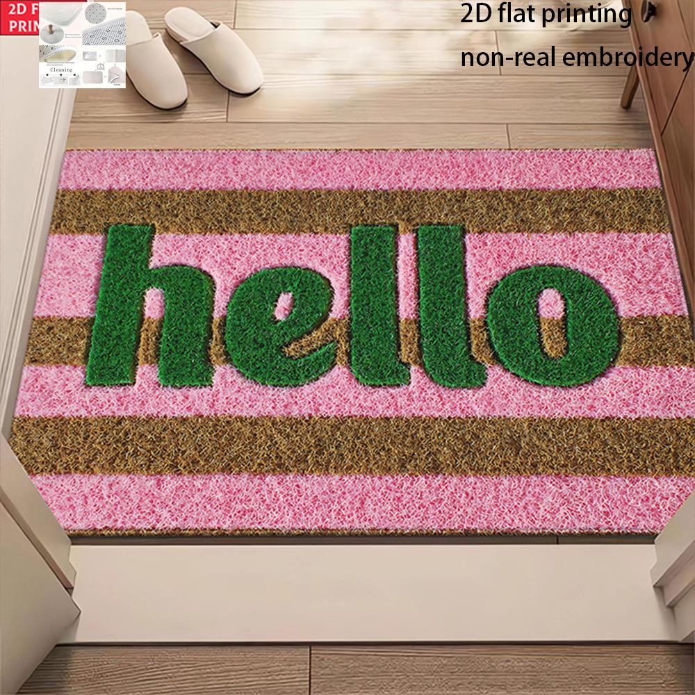 2D Flat-1pc Hello Striped Door Mat , Suitable for bedroom bathroom, entrance door mat.