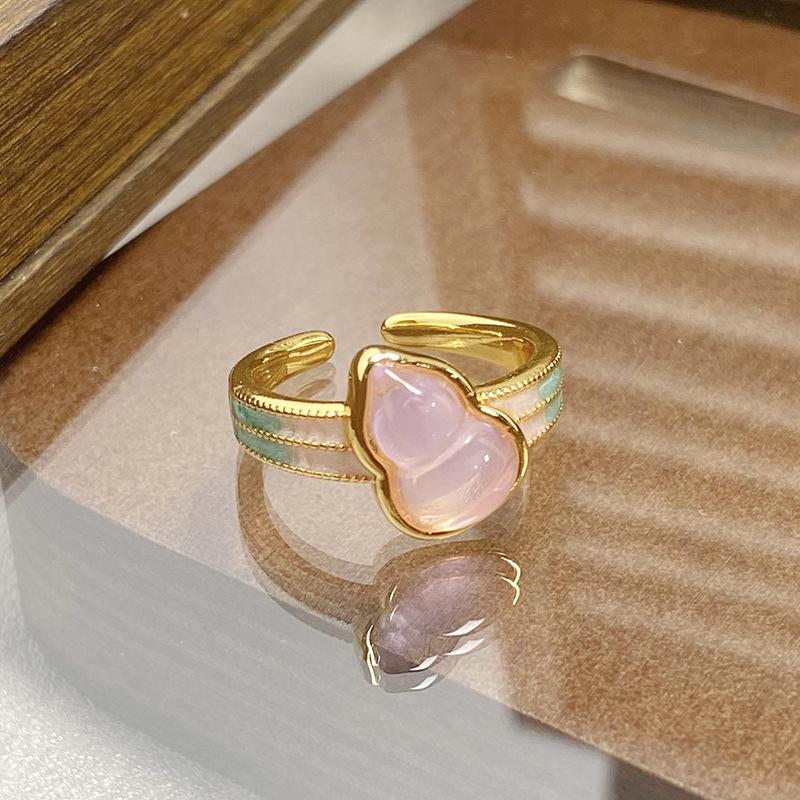 Medieval Vintage Retro Colored Enamel Open Ring Women'S Niche High-End Light Luxury Personality Ring