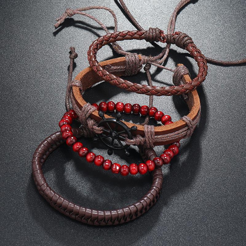 Handmade Leather Bracelet 4-piece Set Combination Bracelet Hand Rope