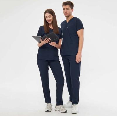 Unisex Medical Uniform Set - V Neck, Bat Sleeve With Pocket - Two Piece Solid Color Scrub Suits For Nurse, Doctor, Dentist