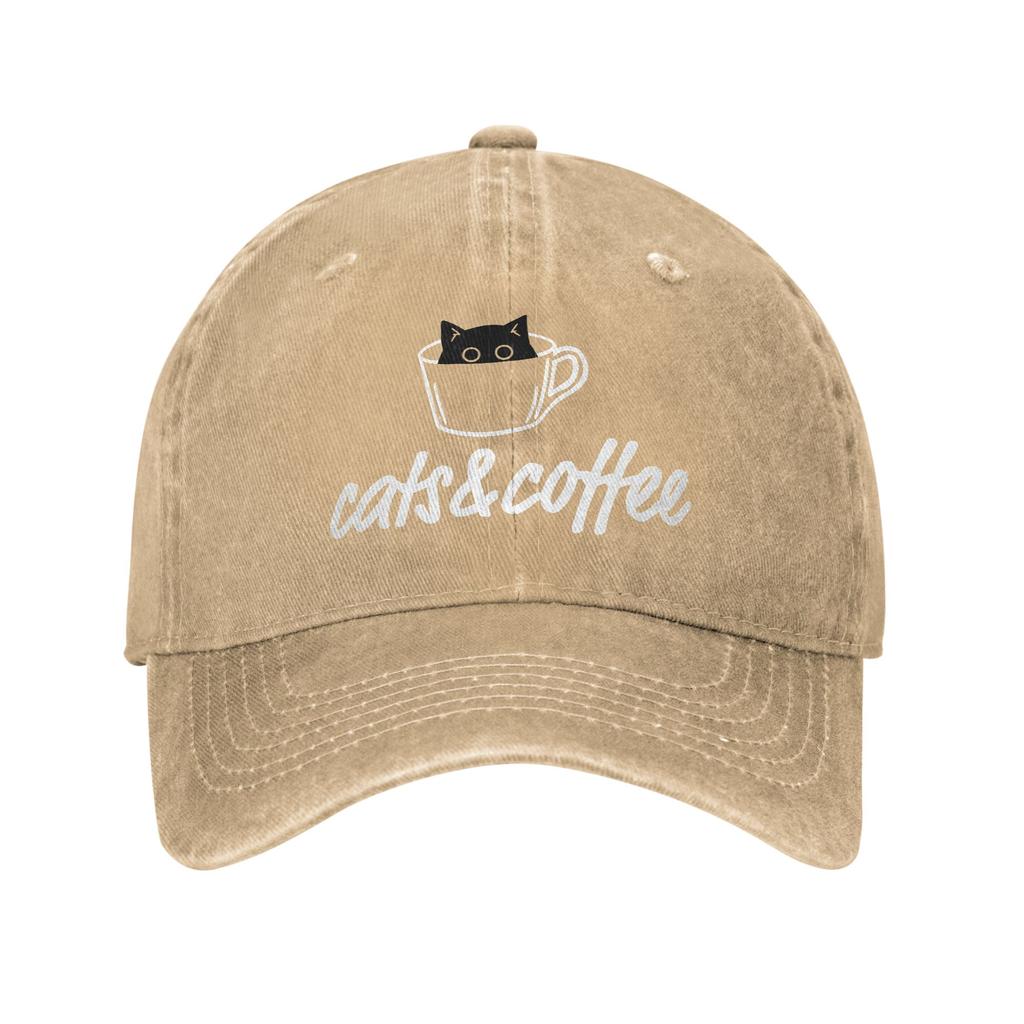 Gatos Amante del Café Gorra de Béisbol Vintage Desgastada Lavada Gorra Snapback para Unisex Mujeres Actividades al Aire Libre Gorras Ajustables Sombrero
