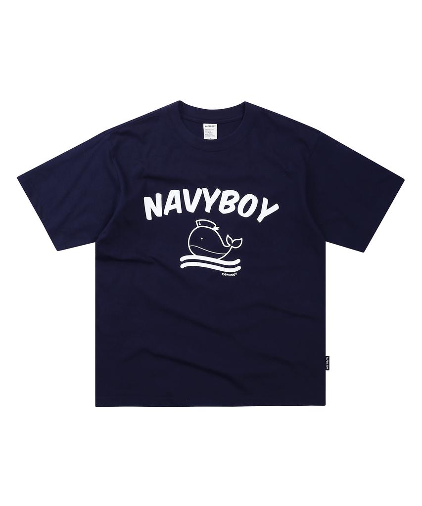 PAPERBOY Navy Boy Short Sleeve T-Shirt - White Melange