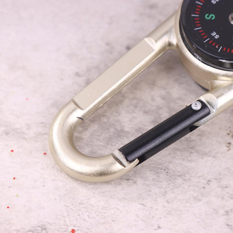 1Pc 3 In 1 Double Sided Mini Compass Carabiner Keychain With Compass Thermometer Outdoor Hiking Survival Zinc Alloy Key Ring