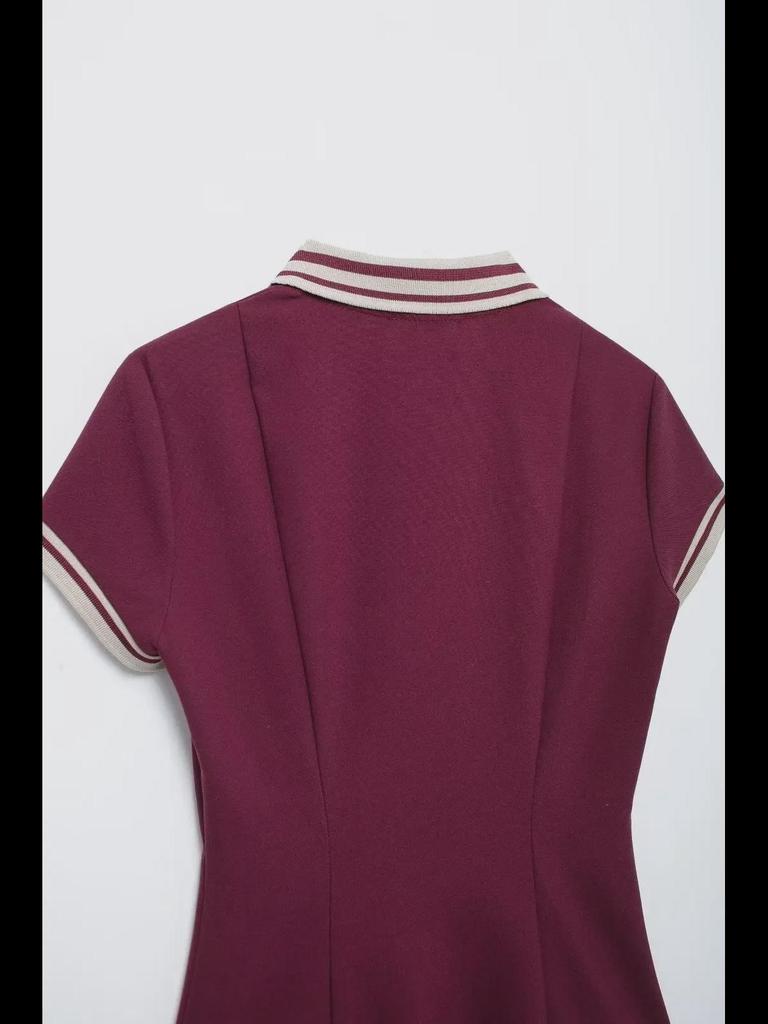 2024 Europejska i Amerykańska Damska Sukienka Krótka Plisowana z Prążkowanej Francuskiej Dzianiny Polo